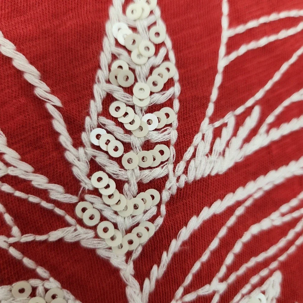 Women's J Crew Collectors Tee with Off White Embroidered Sequins Pineapple Small